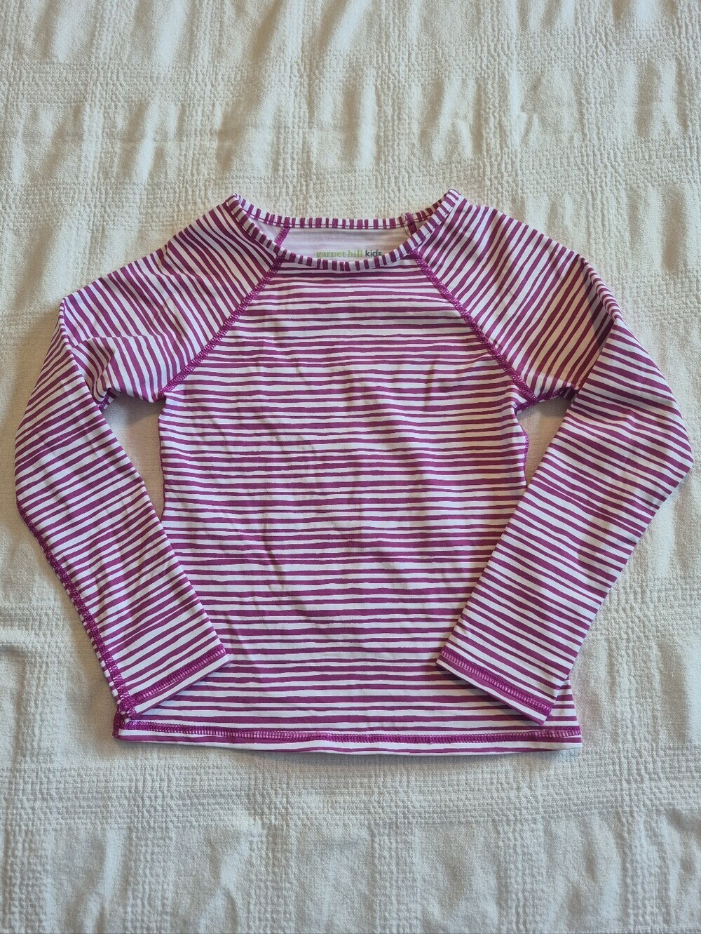 Garnet Hill girls size 4 purple & white striped swim rash guard EUC